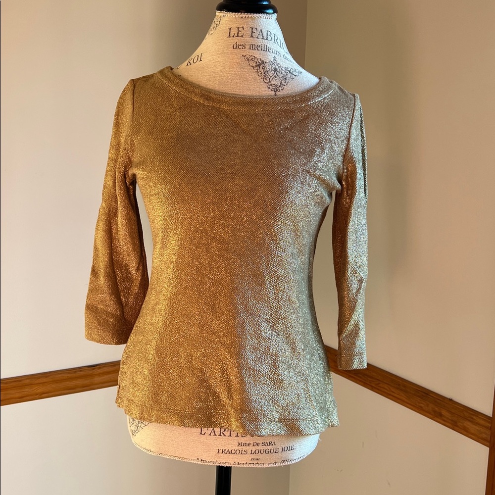 Banana Republic Metallic Gold Women's Blouse Small Sparkly Shiny Party Top NYE